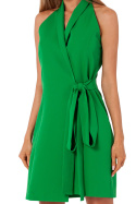 Sukienka żakietowa mini na zakładkę bez rękawów wiązana zielona me747