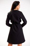 Sukienka koszulowa mini rozpinana pasek długi rękaw czarna A568