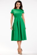 Sukienka midi rozkloszowana dopasowana góra krótki rękaw zielona A569