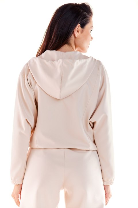 Bluza damska dresowa z kapturem rozpinana luźna lejąca beżowa A590 Bluza damska dresowa z kapturem rozpinana luźna lejąca beżowa A590