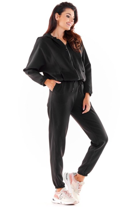 Bluza damska dresowa z kapturem rozpinana luźna lejąca czarna A590 Bluza damska dresowa z kapturem rozpinana luźna lejąca czarna A590