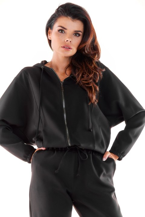Bluza damska dresowa z kapturem rozpinana luźna lejąca czarna A590 Bluza damska dresowa z kapturem rozpinana luźna lejąca czarna A590