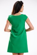 Sukienka elegancka trapezowa mini z krótkim rękawem zielona A570