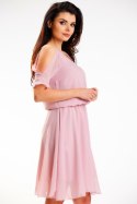 Sukienka letnia szyfonowa luźna z krótkim rękawem brudny róż A572
