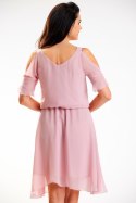 Sukienka letnia szyfonowa luźna z krótkim rękawem brudny róż A572