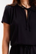 Sukienka mini letnia z wiskozy krótki rękaw wiązanie czarna A575