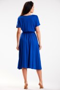 Sukienka midi luźna wiązana w pasie krótki rękaw niebieska A576