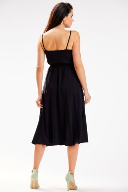 Sukienka elegancka midi bez rękawów ramiączka lejący dekolt czarna A579
