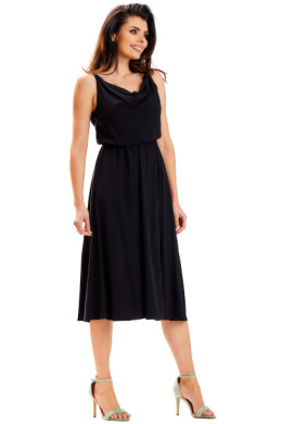 Sukienka elegancka midi bez rękawów ramiączka lejący dekolt czarna A579
