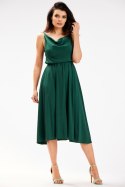 Sukienka elegancka midi bez rękawów ramiączka lejący dekolt zielona A579