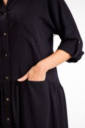 Sukienka koszulowa trapezowa mini rozpinana długi rękaw czarna A584