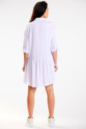 Sukienka koszulowa trapezowa mini rozpinana długi rękaw biała A584