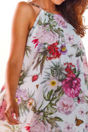 Sukienka letnia mini trapezowa na ramiączkach w kwiaty S/M L/XL biała A289