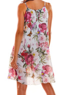 Sukienka letnia mini trapezowa na ramiączkach w kwiaty S/M L/XL biała A289