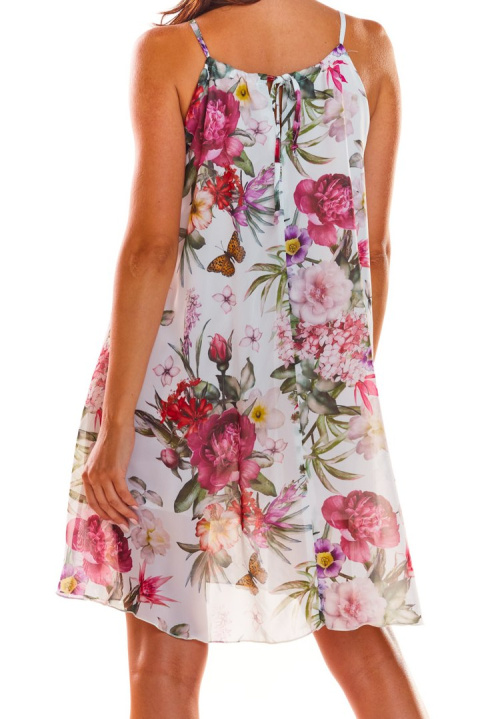 Sukienka letnia mini trapezowa na ramiączkach w kwiaty S/M L/XL biała A289 Sukienka letnia mini trapezowa na ramiączkach w kwiaty S/M L/XL biała A289
