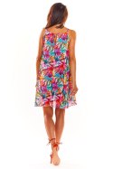Sukienka letnia mini trapezowa na ramiączkach w kwiaty L/XL różowa A289