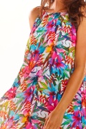 Sukienka letnia mini trapezowa na ramiączkach w kwiaty L/XL różowa A289