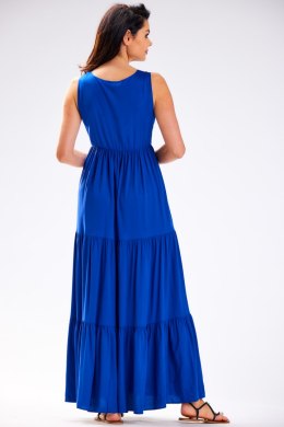 Sukienka letnia maxi luźna bez rękawów z wiskozy dekolt V niebieska A581