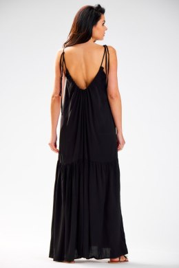 Sukienka letnia maxi na ramiączkach z wiskozy luźna czarna A582