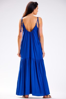 Sukienka letnia maxi na ramiączkach z wiskozy luźna niebieska A582
