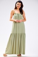 Sukienka letnia maxi na ramiączkach z wiskozy luźna zielona A582