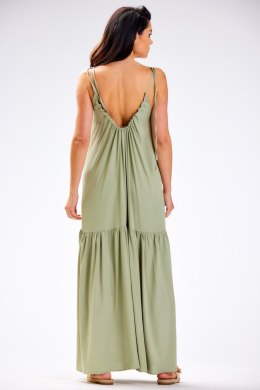 Sukienka letnia maxi na ramiączkach z wiskozy luźna zielona A582