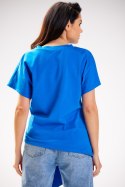 Bluzka damska asymetryczna bawełniana krótki rękaw niebieska M268