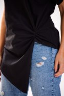 Bluzka damska asymetryczna bawełniana krótki rękaw czarna M268