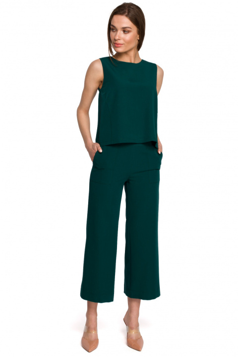 Elegancka bluzka damska krótka trapezowa bez rękawów M zielona S257 Elegancka bluzka damska krótka trapezowa bez rękawów M zielona S257