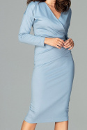 Elegancka sukienka midi z wiskozy z długim rękawem M niebieska K477