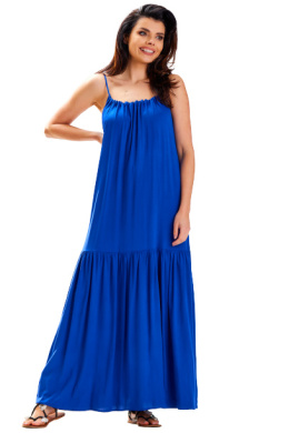 Sukienka letnia maxi na ramiączkach z wiskozy luźna niebieska A582