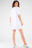 Sukienka mini luźna oversize z krótkim rękawem bawełniana biała M255