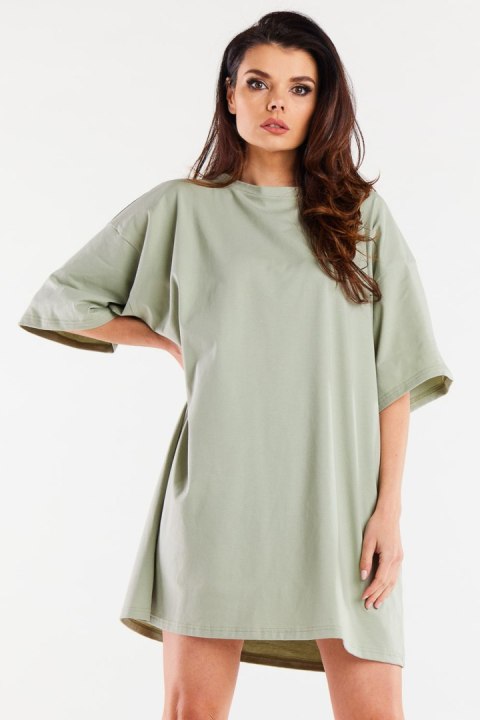 Sukienka mini luźna oversize z krótkim rękawem bawełniana miętowa M255 Sukienka mini luźna oversize z krótkim rękawem bawełniana miętowa M255