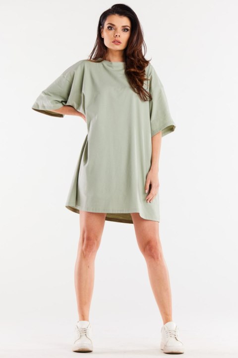 Sukienka mini luźna oversize z krótkim rękawem bawełniana miętowa M255 Sukienka mini luźna oversize z krótkim rękawem bawełniana miętowa M255