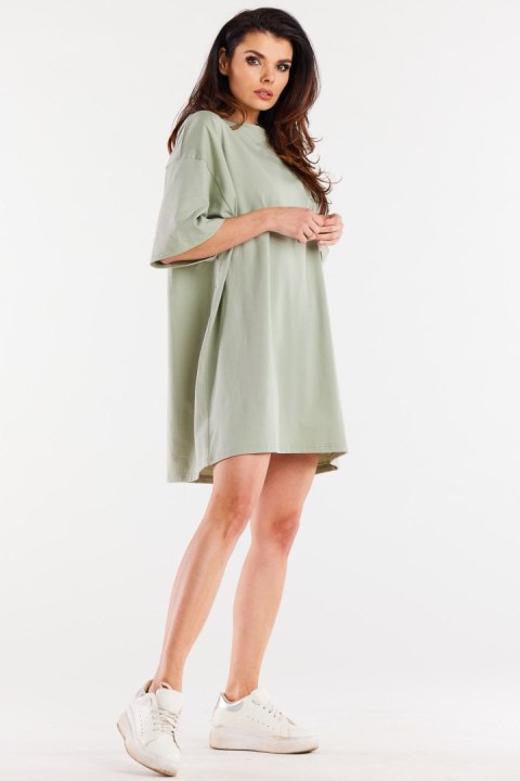 Sukienka mini luźna oversize z krótkim rękawem bawełniana miętowa M255 Sukienka mini luźna oversize z krótkim rękawem bawełniana miętowa M255