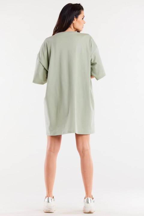 Sukienka mini luźna oversize z krótkim rękawem bawełniana miętowa M255 Sukienka mini luźna oversize z krótkim rękawem bawełniana miętowa M255