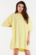 Sukienka mini luźna oversize z krótkim rękawem bawełniana żółta M255