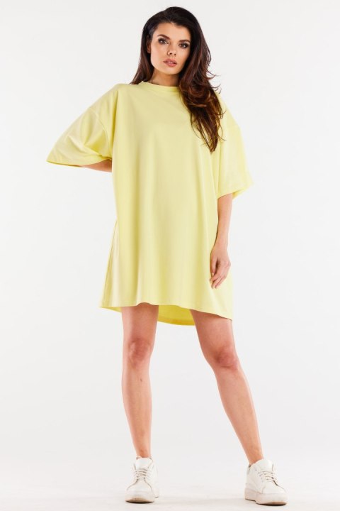 Sukienka mini luźna oversize z krótkim rękawem bawełniana żółta M255 Sukienka mini luźna oversize z krótkim rękawem bawełniana żółta M255