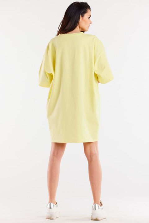 Sukienka mini luźna oversize z krótkim rękawem bawełniana żółta M255 Sukienka mini luźna oversize z krótkim rękawem bawełniana żółta M255