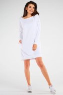 Sukienka midi z długim rękawem luźna bawełniana biała M257