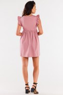 Sukienka letnia mini bez rękawów odcinana pod biustem różowa M297