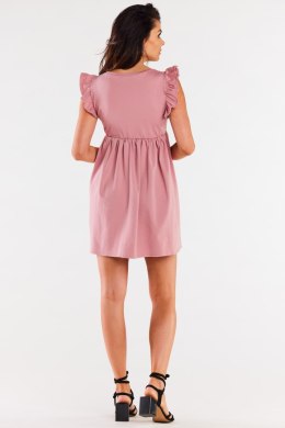 Sukienka letnia mini bez rękawów odcinana pod biustem różowa M297