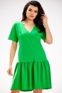 Sukienka midi letnia luźna krótki rękaw głęboki dekolt V zielona M295