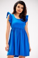 Sukienka letnia mini bez rękawów odcinana pod biustem niebieska M297