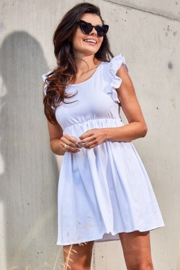 Sukienka letnia mini bez rękawów odcinana pod biustem biała M297