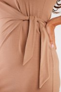 Sukienka dopasowana mini z wiązaniem bez rękawów bawełniana beżowa M299