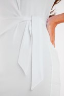 Sukienka dopasowana mini z wiązaniem bez rękawów bawełniana biała M299