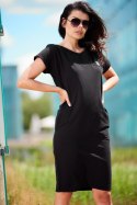 Sukienka mini z krótkim rękawem letnia bawełniana elastyczna czarna M301