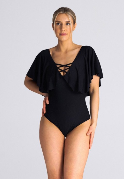 Body damskie z głębokim dekoltem w serek odkryte plecy czarne M938 Body damskie z głębokim dekoltem w serek odkryte plecy czarne M938