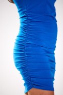 Sukienka mini bawełniana krótki rękaw marszczone boki niebieska M294